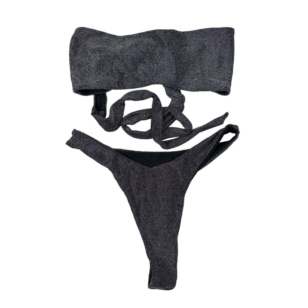 6 Degrees - Life Code Multiway Bikini Top & Bottoms in Dusk Black/Silver